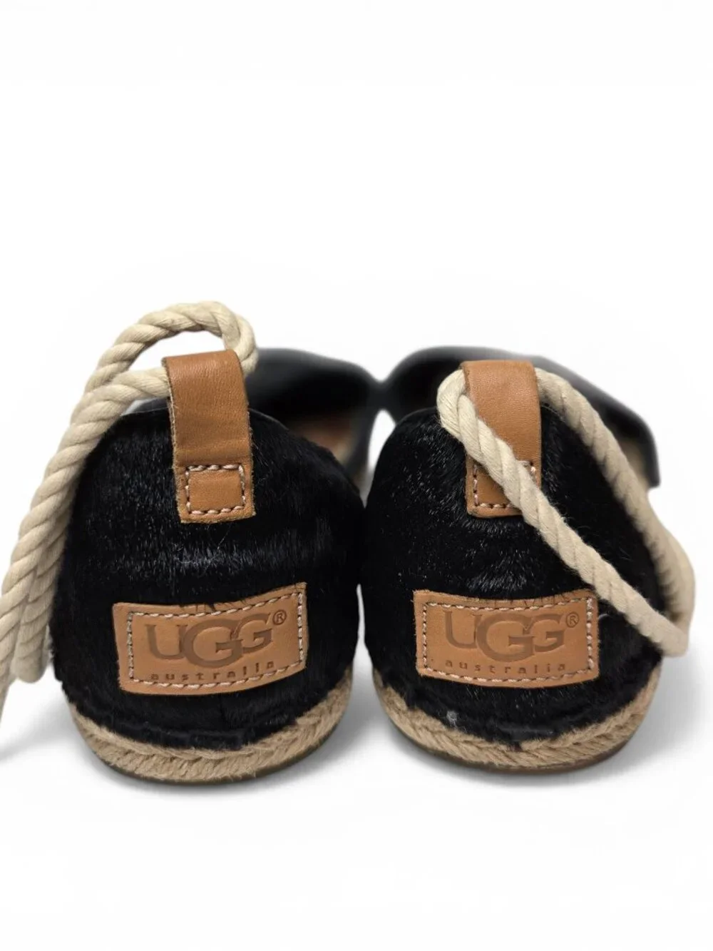 UGG‎ Libbi Calf Hair Espadrille Sandals Women Black Spanish Ankle Wrap Summer 7